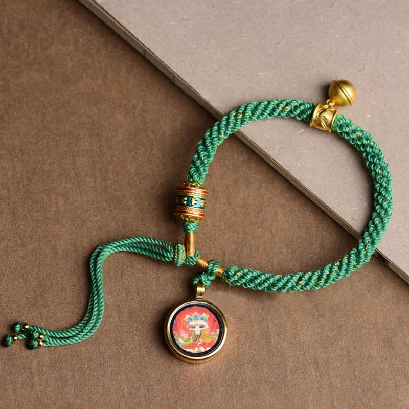 KarmaRipple's Tibetan Five God Of Wealth Thangka Fortune Prayer Wheel Bell Braid String Bracelet p12
