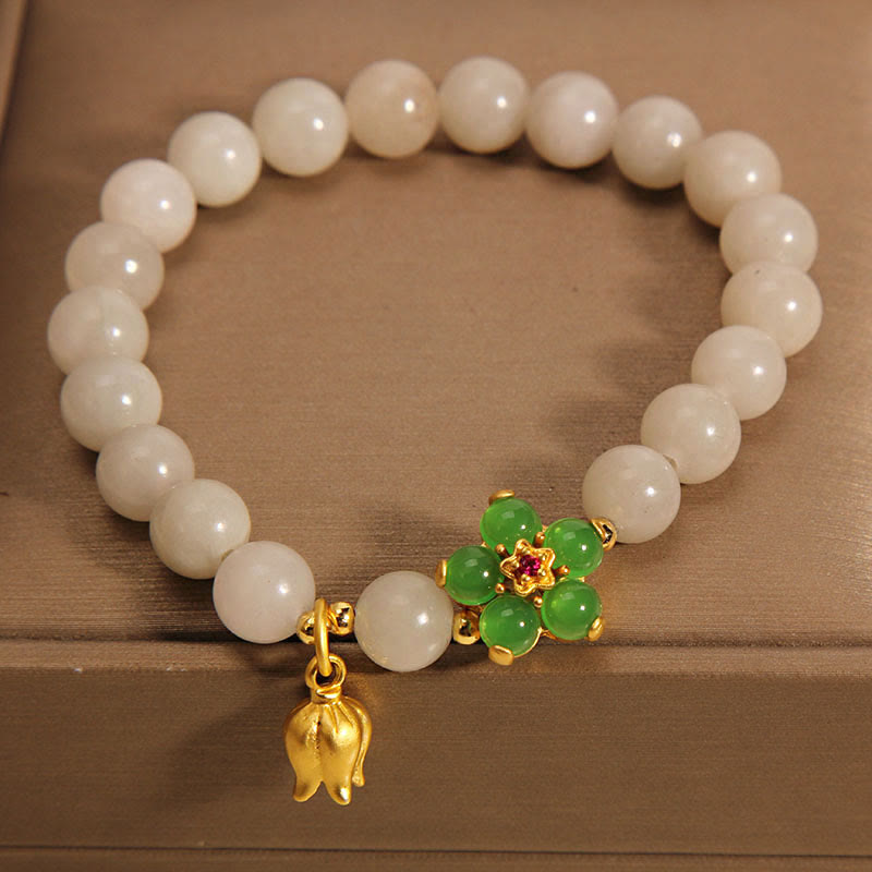 KarmaRipple's Authentic Jade Green Flower Lily Of The Valley Fortune Bracelet p4