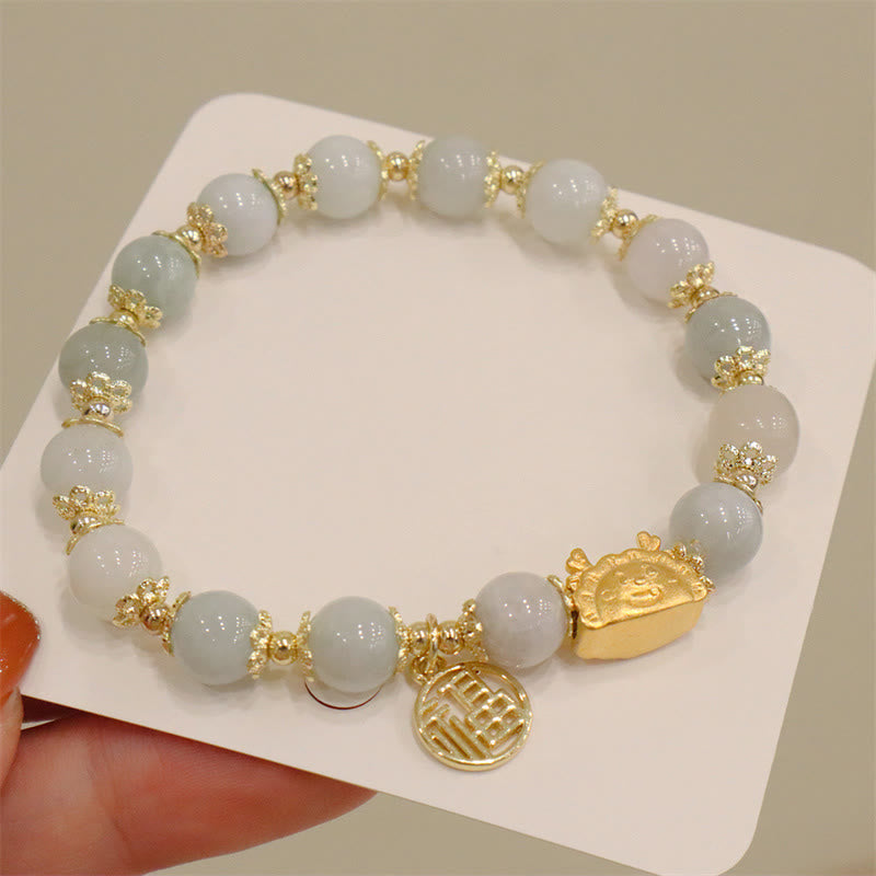 KarmaRipple's Year Of The Dragon Red Agate Strawberry Quartz Black Obsidian Jade Garnet Pearl Cinnabar Dumpling Dragon Fortune Fu Character Bracelet p5