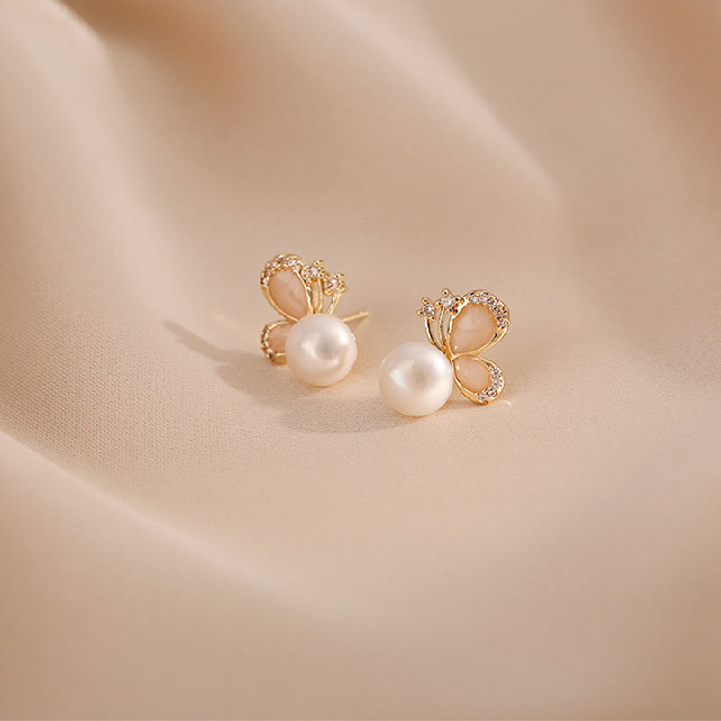 KarmaRipple's 18K Gold Pearl Butterfly Love Freedom Stud Earrings p8