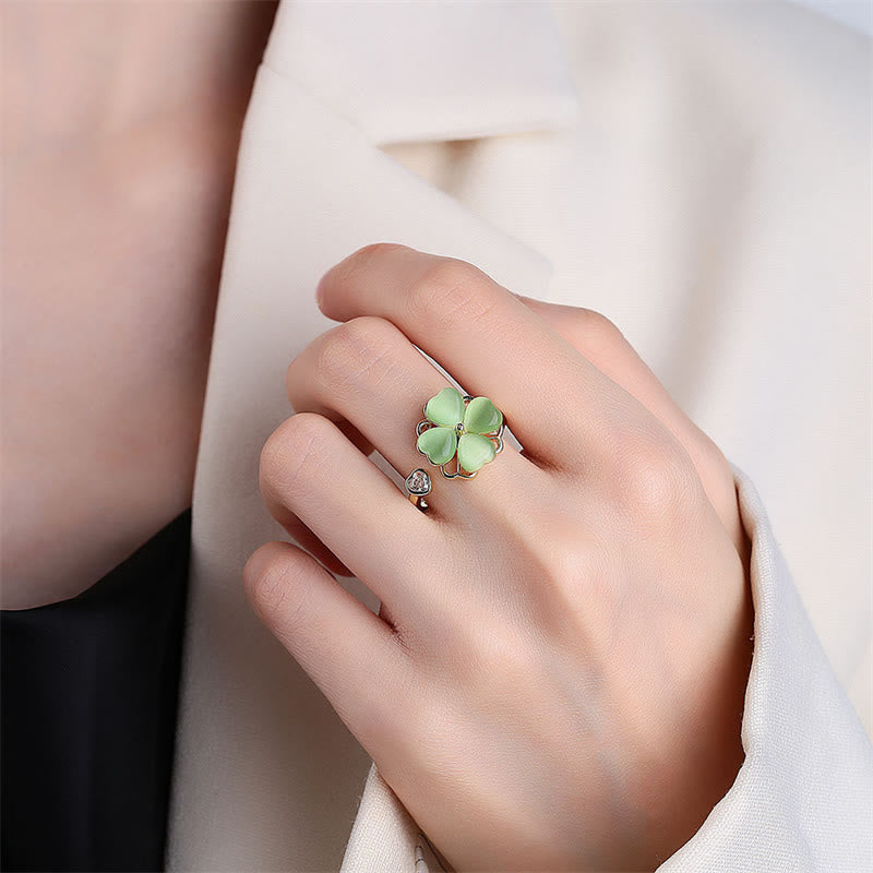 KarmaRipple's Cat's Eye Four Leaf Clover Zircon Love Rotatable Ring p3