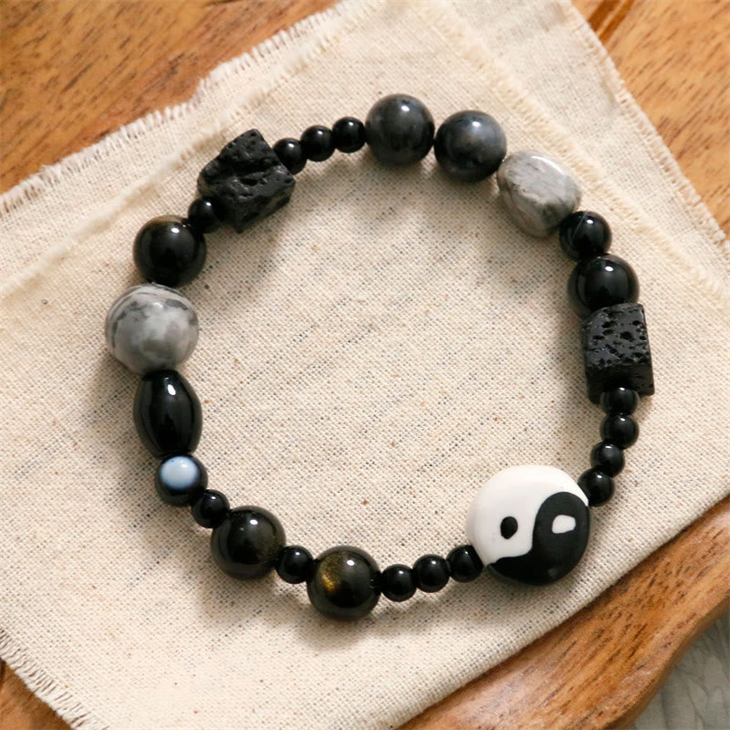 KarmaRipple's Black Onyx Picasso Jasper Bead Yin Yang Fortune Protection Bracelet p4
