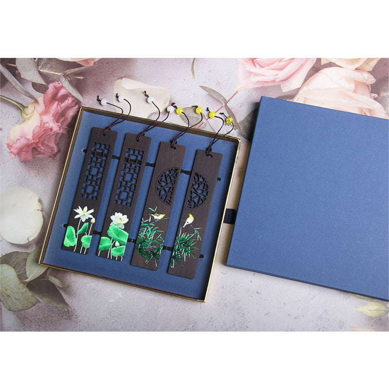 KarmaRipple's Green Lotus Bamboo Oriole Ebony Wood Bookmarks With Gift Box p9