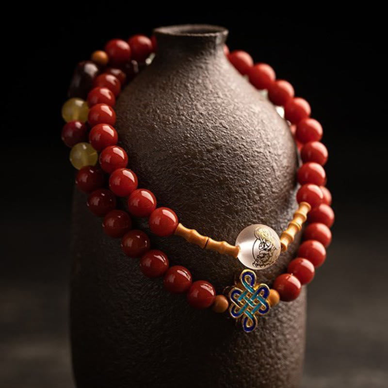 KarmaRipple's Chinese Zodiac Natal Buddha Red Agate Small Leaf Red Sandalwood Cinnabar Amulet Blessing Double Wrap Bracelet p4