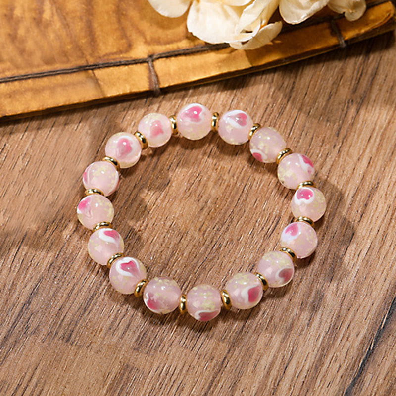 KarmaRipple's Gold Swallowing Beast Family Talisman Luminous Pink Love Heart Fluorescent Liuli Glass Bead Blessings Bracelet p2