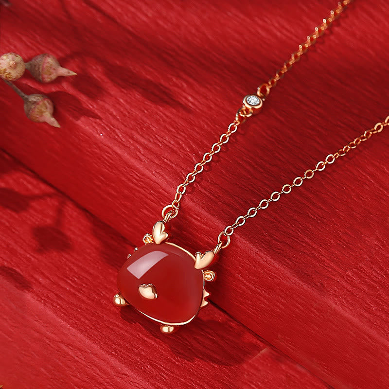 KarmaRipple's 925 Sterling Silver Year of the Dragon Authentic Hetian Jade Red Agate Cute Dragon Protection Success Bracelet Pendant Necklace Earrings p23