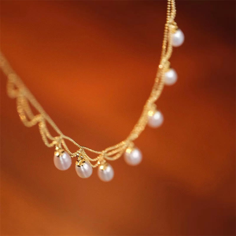 KarmaRipple's Vintage 14K Gold Plated Pearl Bead Balancing Multilayer Pendant Necklace p3