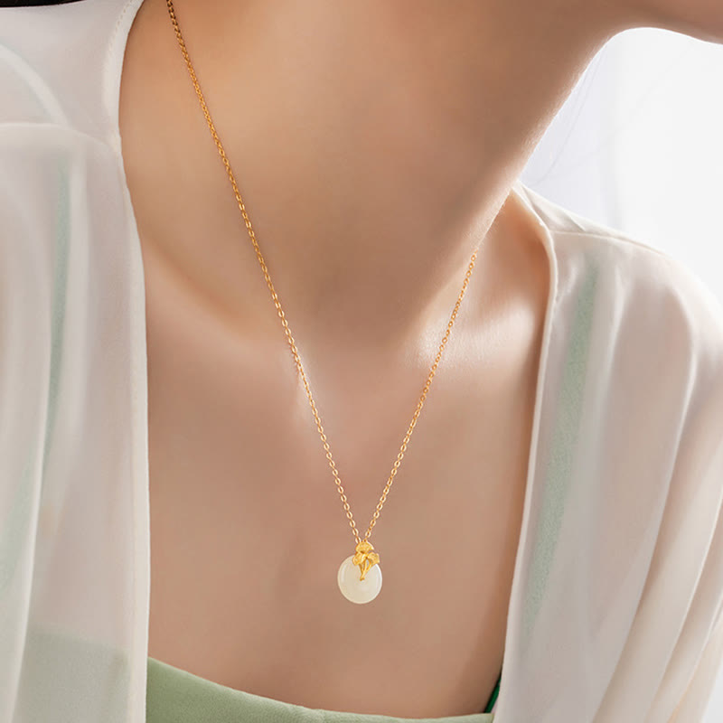 KarmaRipple's 925 Sterling Silver Hetian Jade Ginkgo Leaves Prosperity Pendant Necklace p8