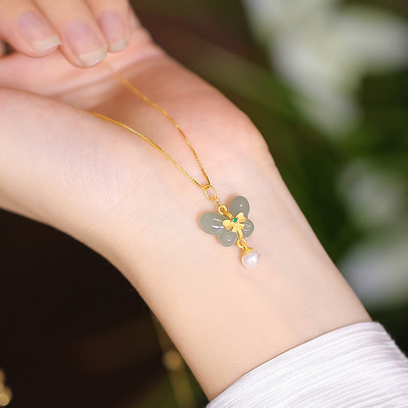 KarmaRipple's 925 Sterling Silver Authentic Hetian Jade Cyan Jade Fortune Laughing Buddha Butterfly Pendant Necklace p19