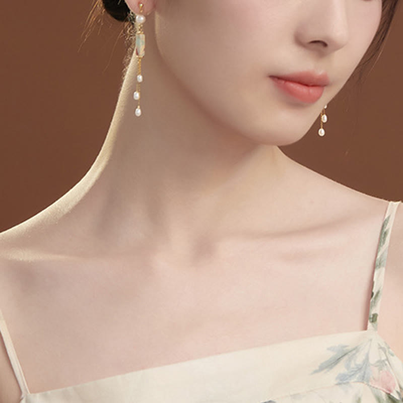 KarmaRipple's 925 Sterling Silver Posts Shoushan Stone Pearl Balancing Drop Earrings p6