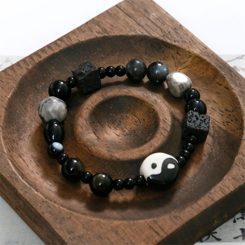 KarmaRipple's Black Onyx Picasso Jasper Bead Yin Yang Fortune Protection Bracelet p15
