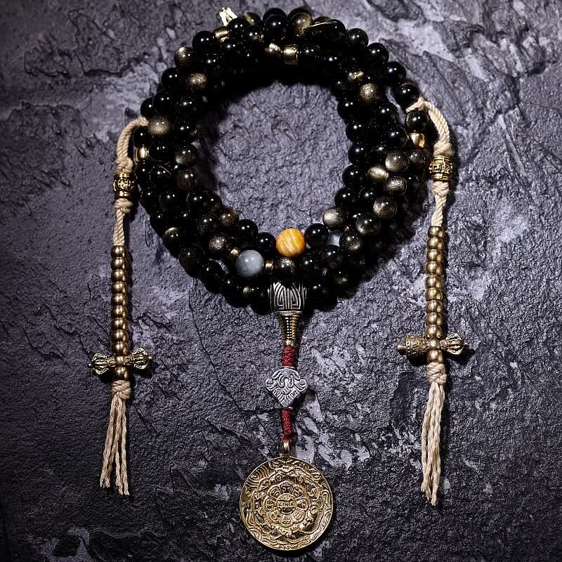 KarmaRipple's 108 Mala Beadwork Gold Sheen Obsidian Tiger Eye Eagle's Eye Stone Wealth Bracelet p26