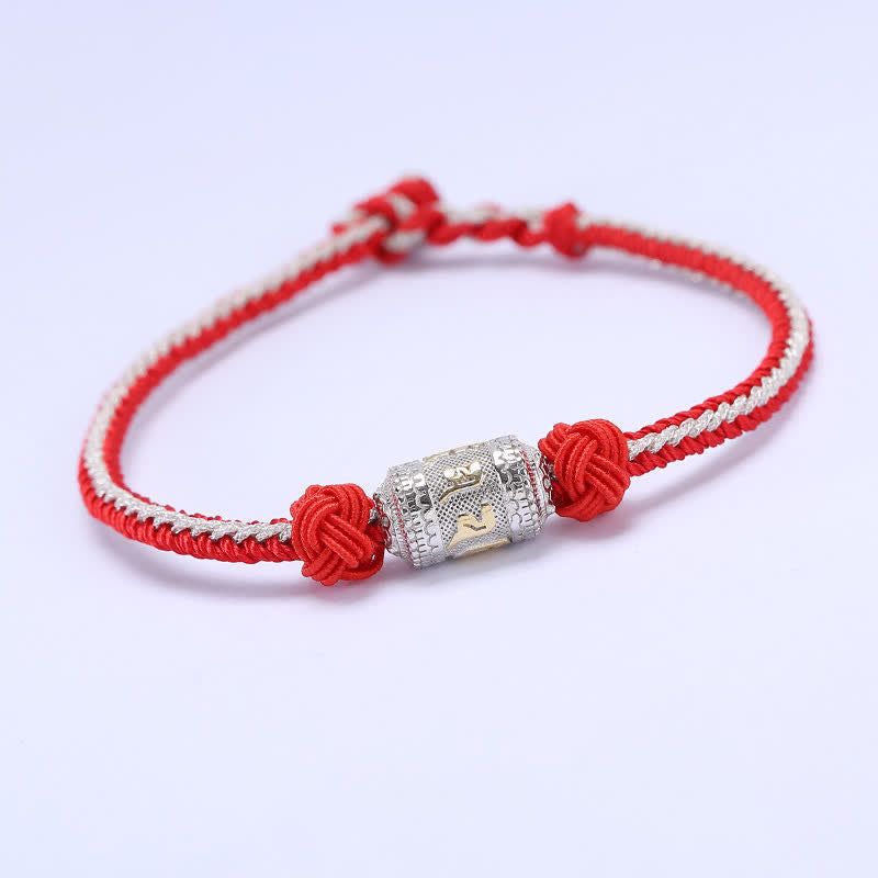 KarmaRipple's 925 Sterling Silver Om Mani Padme Hum Prayer Wheel Fortune Strength Red String Bracelet p36