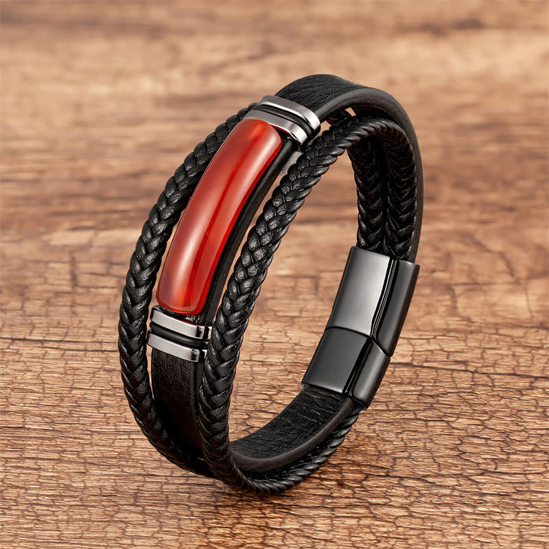 KarmaRipple's Authentic Stone Green Agate Power Multilayered Woven Leather Bracelet p5