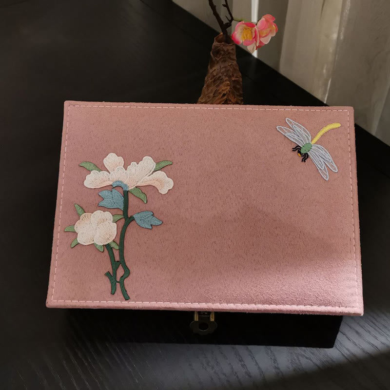 KarmaRipple's Flowers Dragonfly Jewelry Box Organizer Single Layer Jewelry Storage Box Flannel Box p16