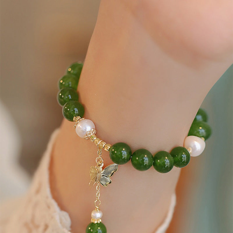 KarmaRipple's Authentic Green Chalcedony Pearl Butterfly Courage Strength Bracelet p5