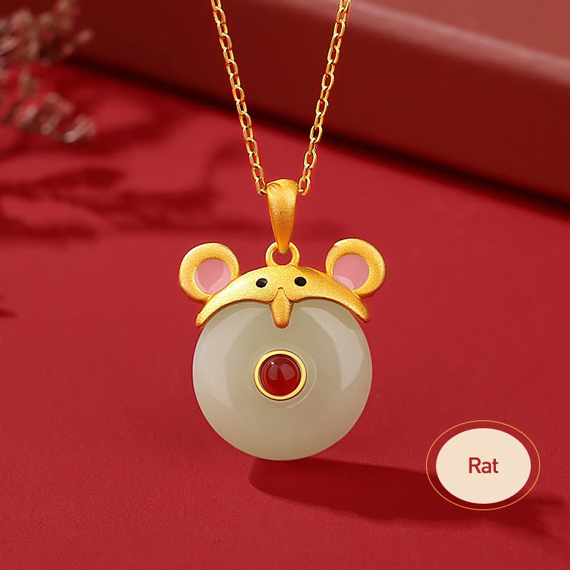 KarmaRipple's 925 Sterling Silver Hetian Jade Chinese Zodiac Year of the Dragon Red Agate Fortune Protection Pendant Necklace ( p2