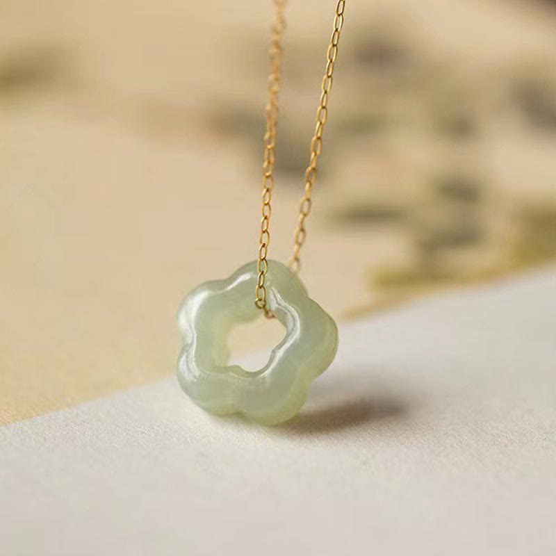 KarmaRipple's Dainty Hetian Jade Cyan Jade Fortune Floral Talisman Pendant Necklace p20
