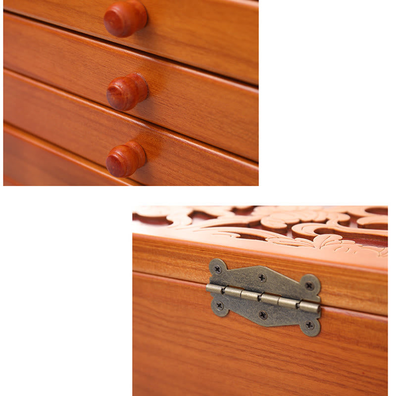 KarmaRipple's Large Capacity Vintage Flowers Carved Wooden Jewelry Box Six-Layer Jewelry Storage Box p14
