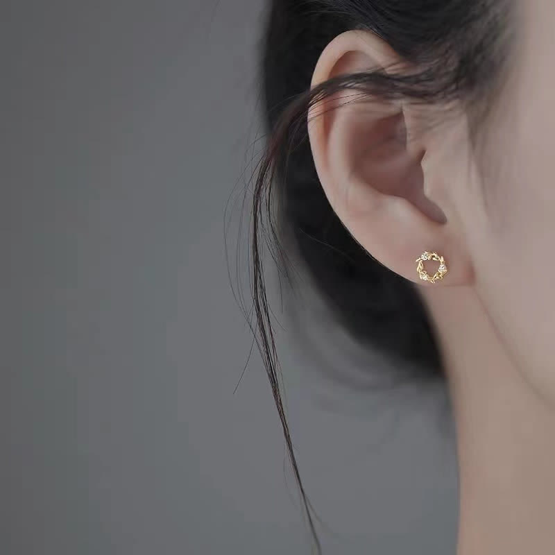 KarmaRipple's 925 Sterling Silver Posts Bronze Metal Tiny Wreath Stud Blessing Flower Earrings p2