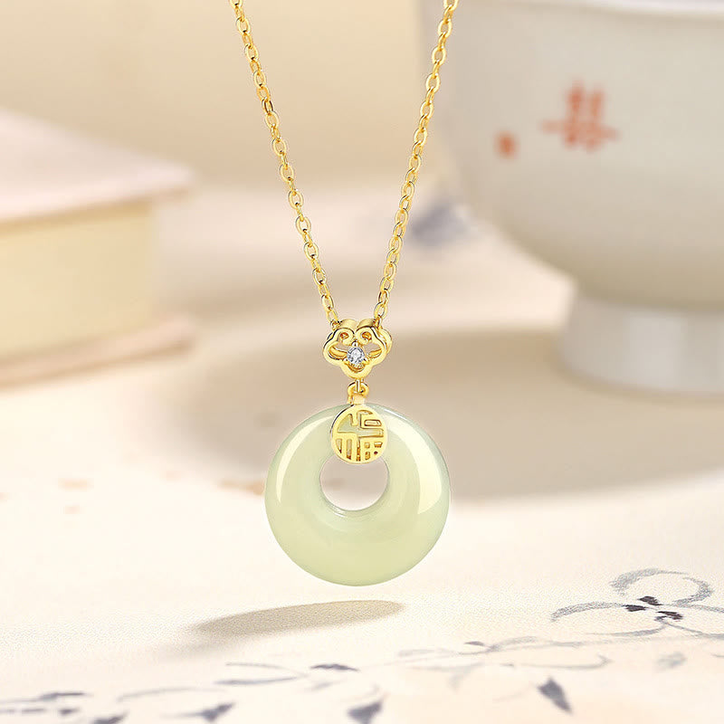 KarmaRipple's 925 Sterling Silver Ginkgo Leaf Butterfly Rose Chalcedony Hetian Jade Peace Buckle Fu Character Balance Pendant Necklace p5