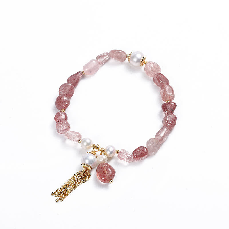 KarmaRipple's Authentic Strawberry Quartz Pearl 14k Gold Plated Love Balancing Bracelet p8